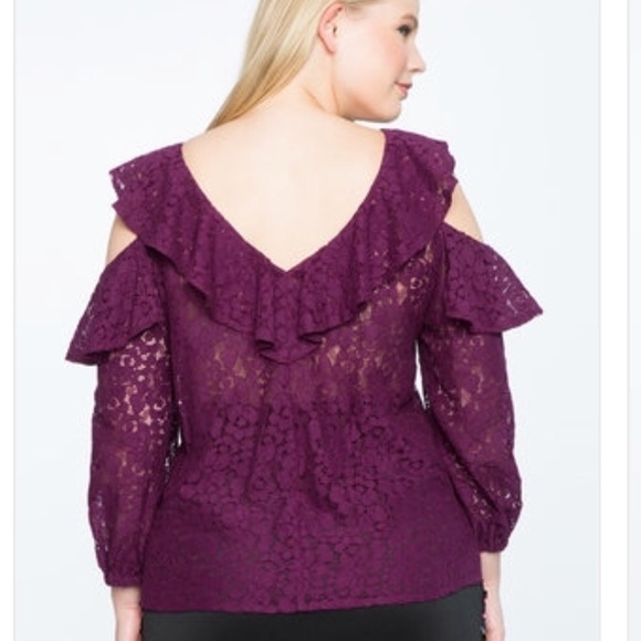 NWT Eloquii Lace Cold Shldr Lng Slve Blouse Sz14 - Picture 3 of 8